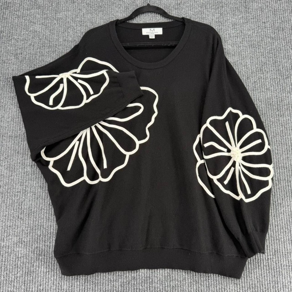 Magaschoni sweater women's 3X black floral appliqué crewneck oversized